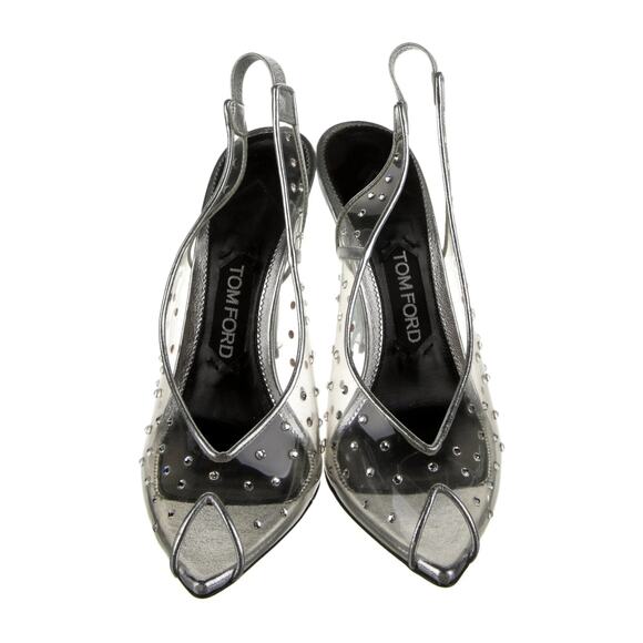 TOM FORD Pvc Crystal Embellishments Slingback Sandals -  38 Us 8 Silver - Picture 2 of 4